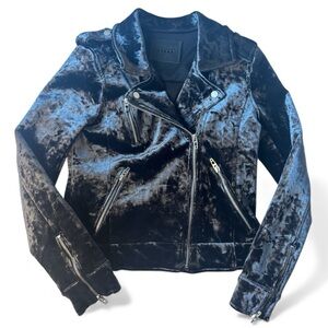 Blank NYC Black Crushed Velvet Moto Jacket Zip Pockets Biker Style Women’s Small